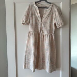 Loft Striped Puff Sleeve Button Up Multicolored Cotton Blend Dress Size XXSP EUC
